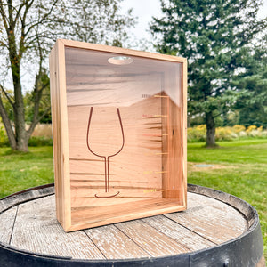 Wooden wine cork collection box with clear front