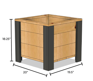 Garden planter box drawing with sizes, 20 by 19.5 by 18.25 inches